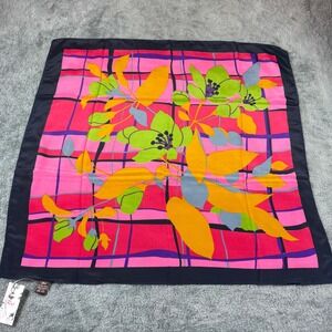 Raj Anthropologie 100% Silk Square Scarf Pink Floral Print India RN115832 NEW